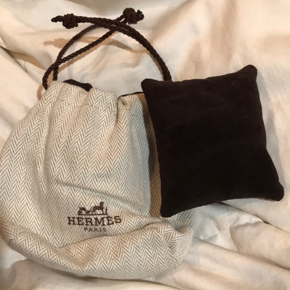 Hermes Small Herringbone Canvas Drawstring Dust Bag Jewelry Pouch